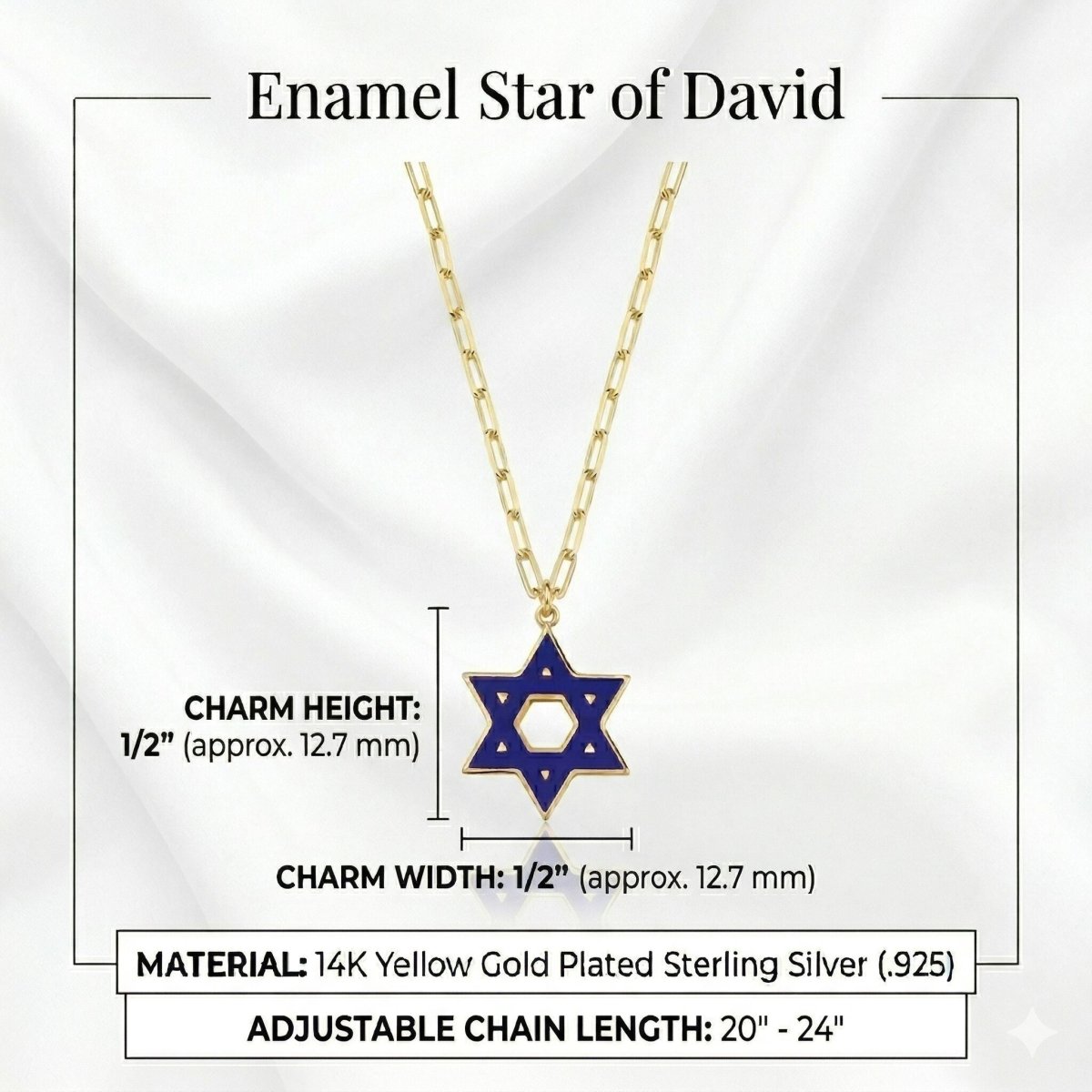 Jewish Star Yellow Gold Plated 925 Necklace on Paperclip Chain