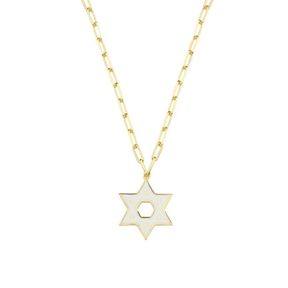 Jewish Star Yellow Gold Plated 925 Necklace on Paperclip Chain