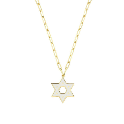 Jewish Star Yellow Gold Plated 925 Necklace on Paperclip Chain