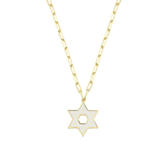 Jewish Star Yellow Gold Plated 925 Necklace on Paperclip Chain