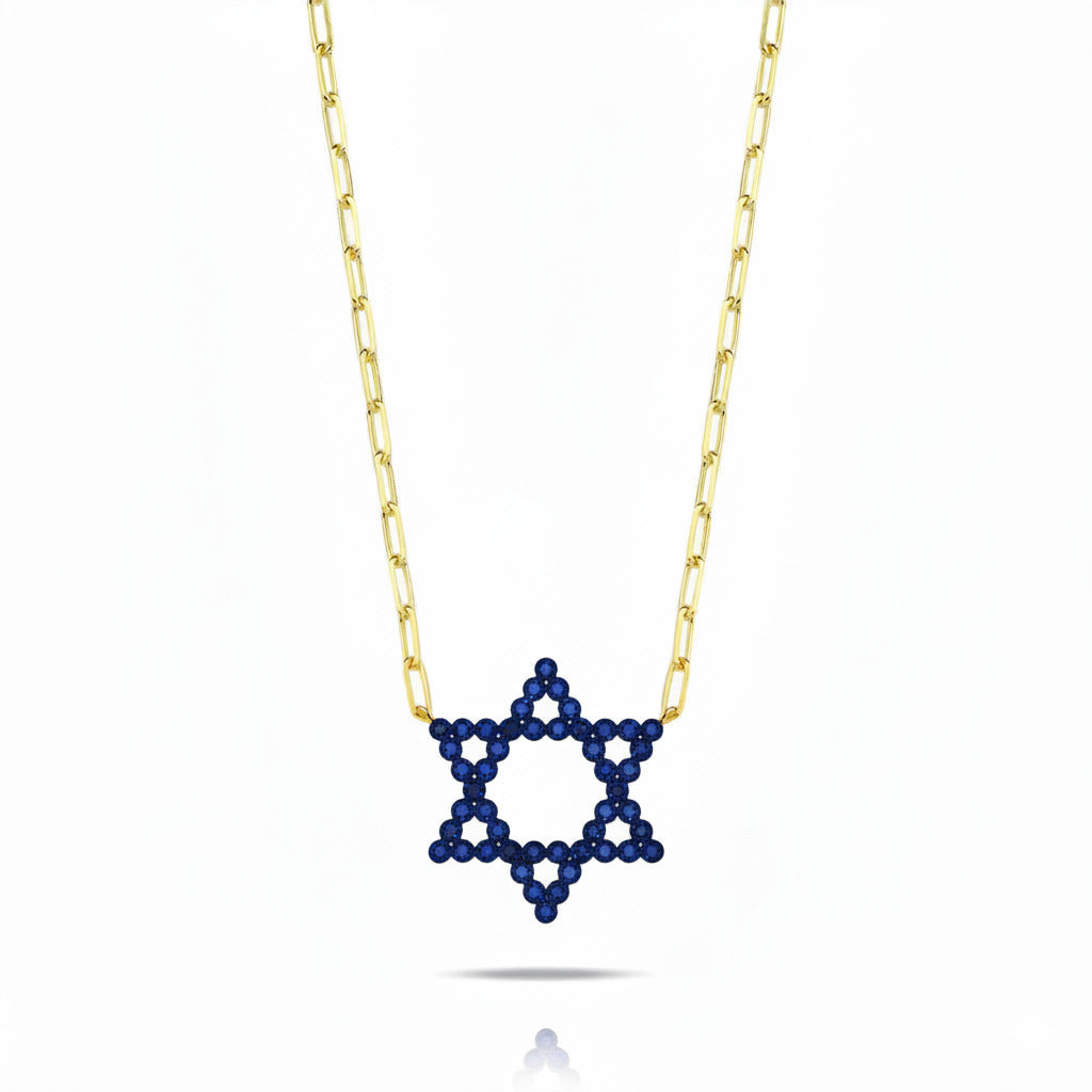 Jewish Star Yellow Gold Plated Cubic Zirconia Necklace