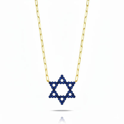Jewish Star Yellow Gold Plated Cubic Zirconia Necklace
