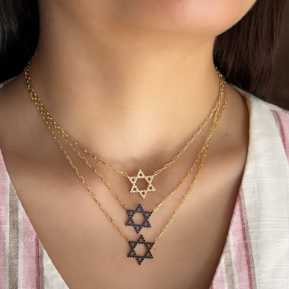 Jewish Star Yellow Gold Plated Cubic Zirconia Necklace