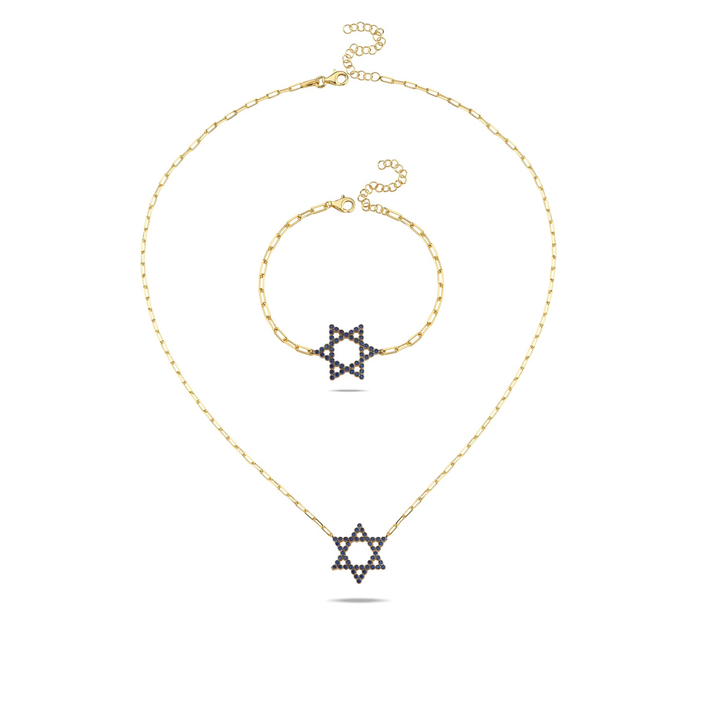 Jewish Star Yellow Gold Plated Cubic Zirconia Necklace