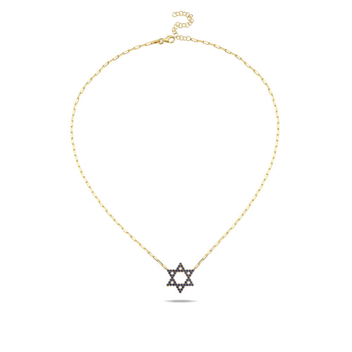 Jewish Star Yellow Gold Plated Cubic Zirconia Necklace