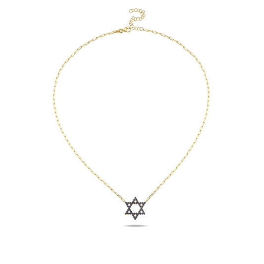 Jewish Star Yellow Gold Plated Cubic Zirconia Necklace