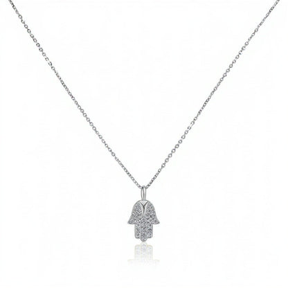 Large Diamond Hamsa Pendant Necklace in Solid 14k Gold