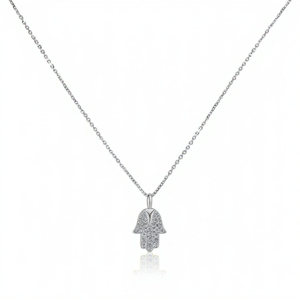 Large Diamond Hamsa Pendant Necklace in Solid 14k Gold