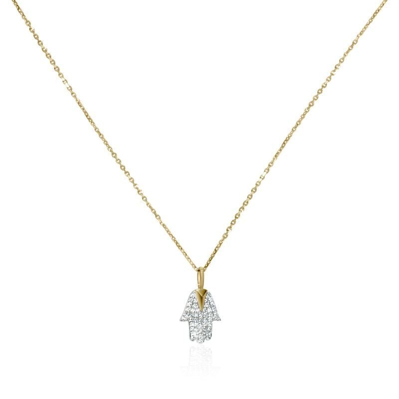 Large Diamond Hamsa Pendant Necklace in Solid 14k Gold
