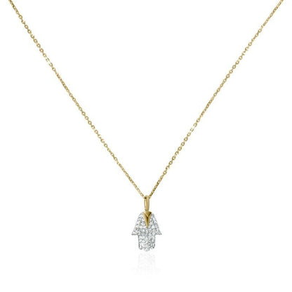 Large Diamond Hamsa Pendant Necklace in Solid 14k Gold
