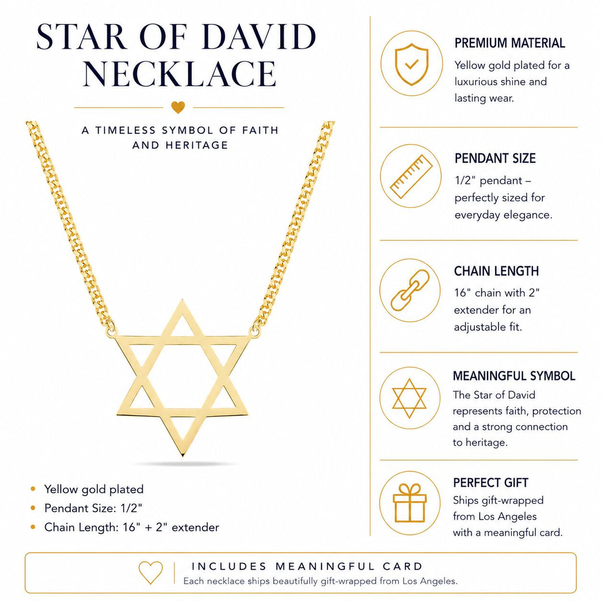 Wear Your Heritage Proudly, Large Magen David Jewish Star Necklace in 14k Gold Plated Sterling Silver 925