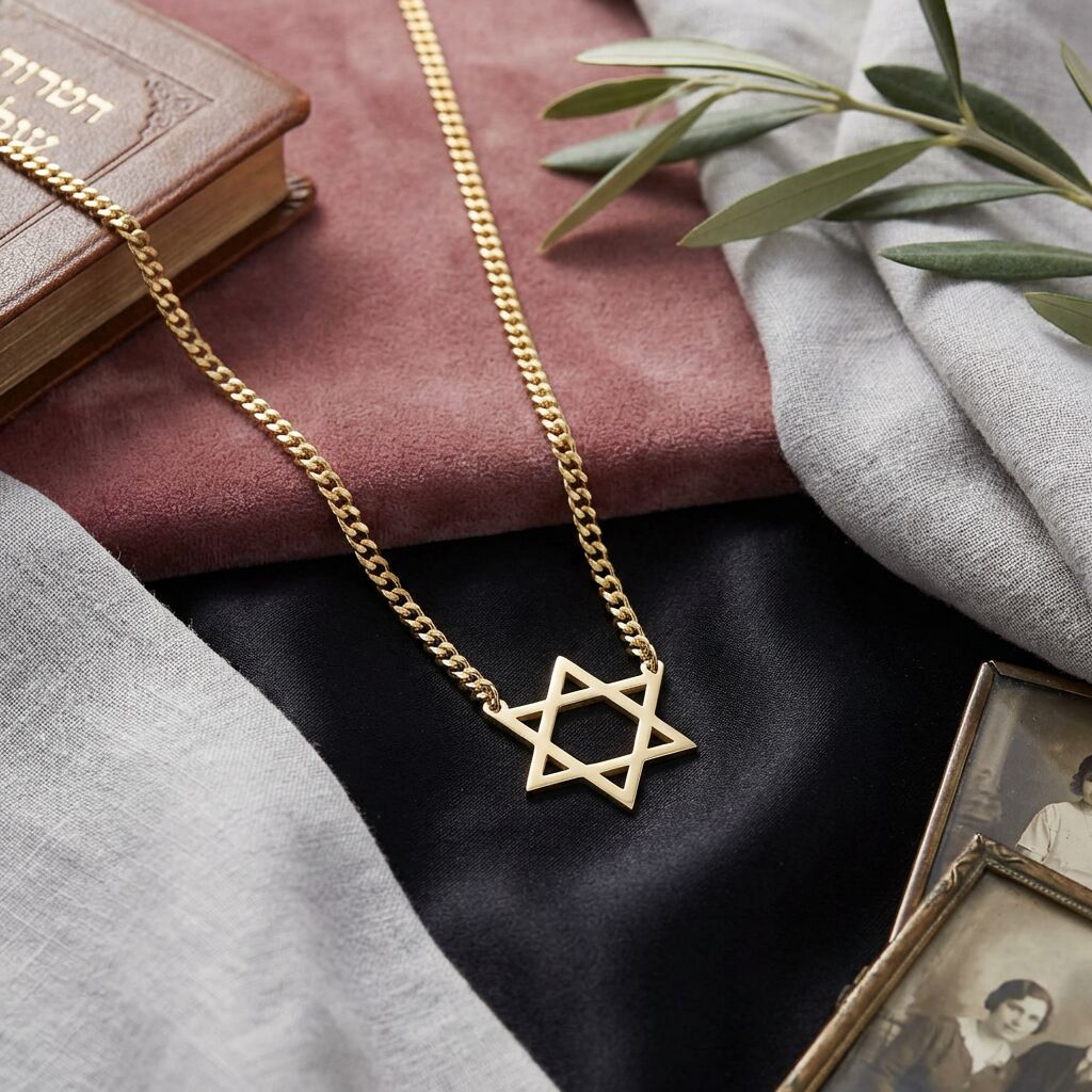 Wear Your Heritage Proudly, Large Magen David Jewish Star Necklace in 14k Gold Plated Sterling Silver 925