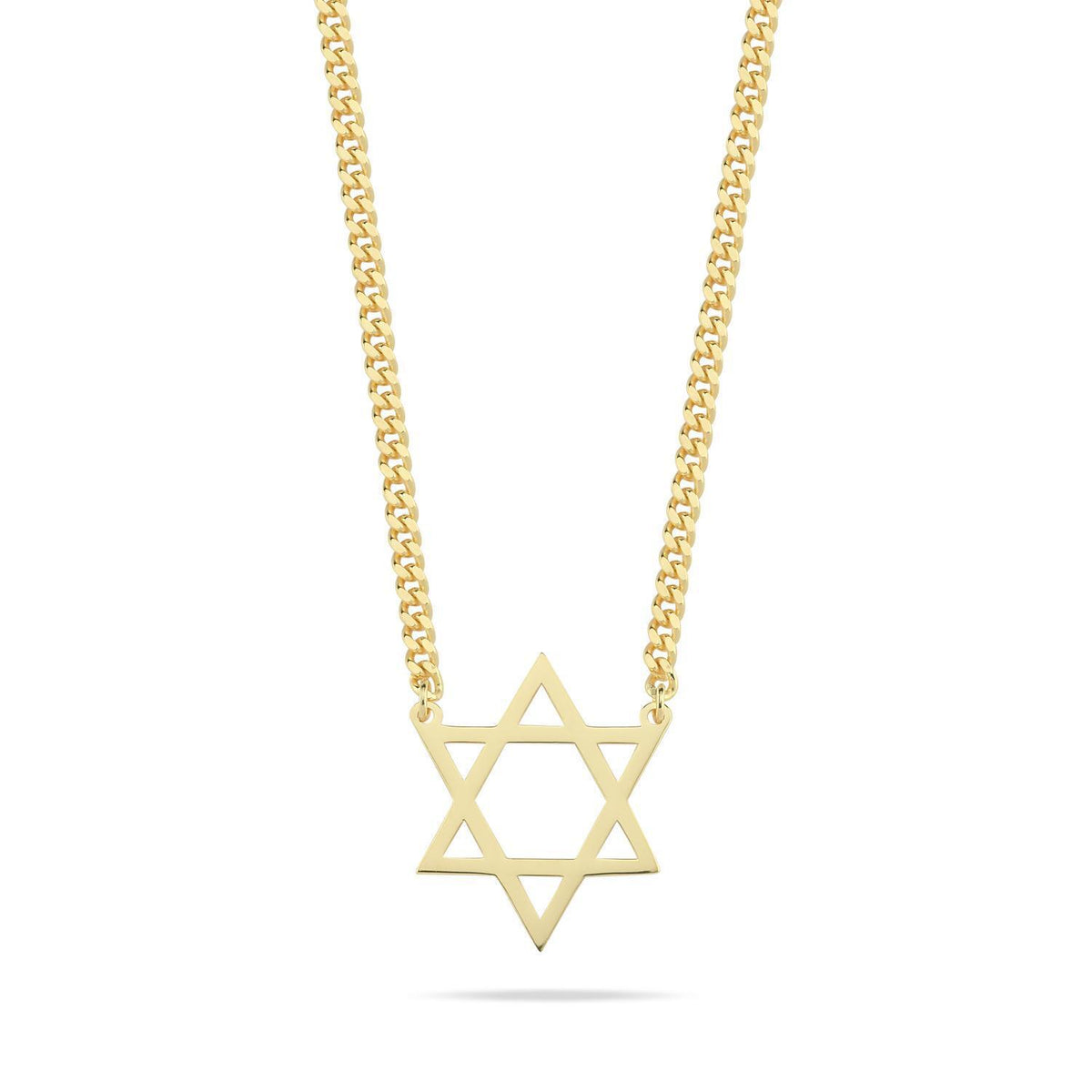 Large gold Star of David pendant on robust cable chain, alternate angle by Alef Bet