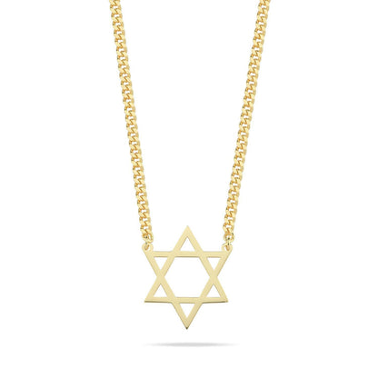 Large gold Star of David pendant on robust cable chain, alternate angle by Alef Bet