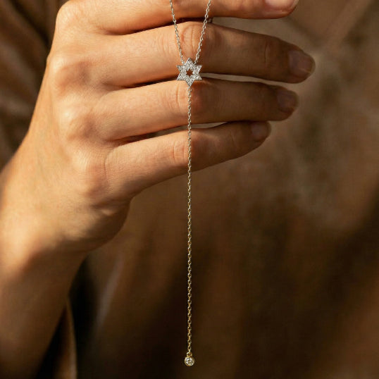 Lariat Style Necklace with Jewish Star