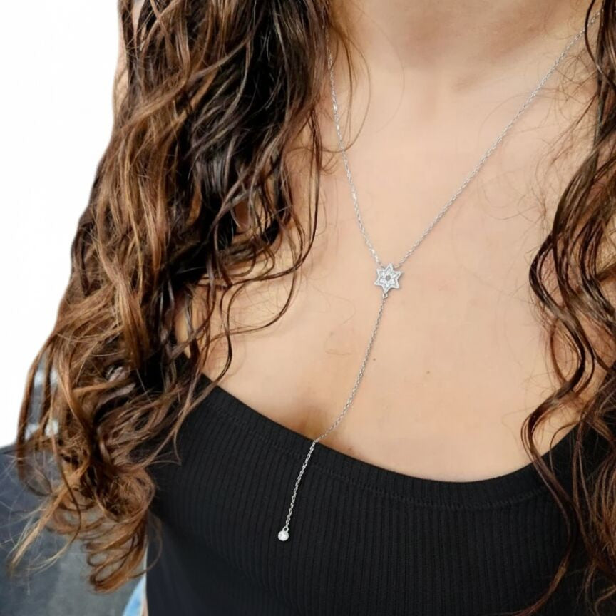 Lariat Style Necklace with Jewish Star