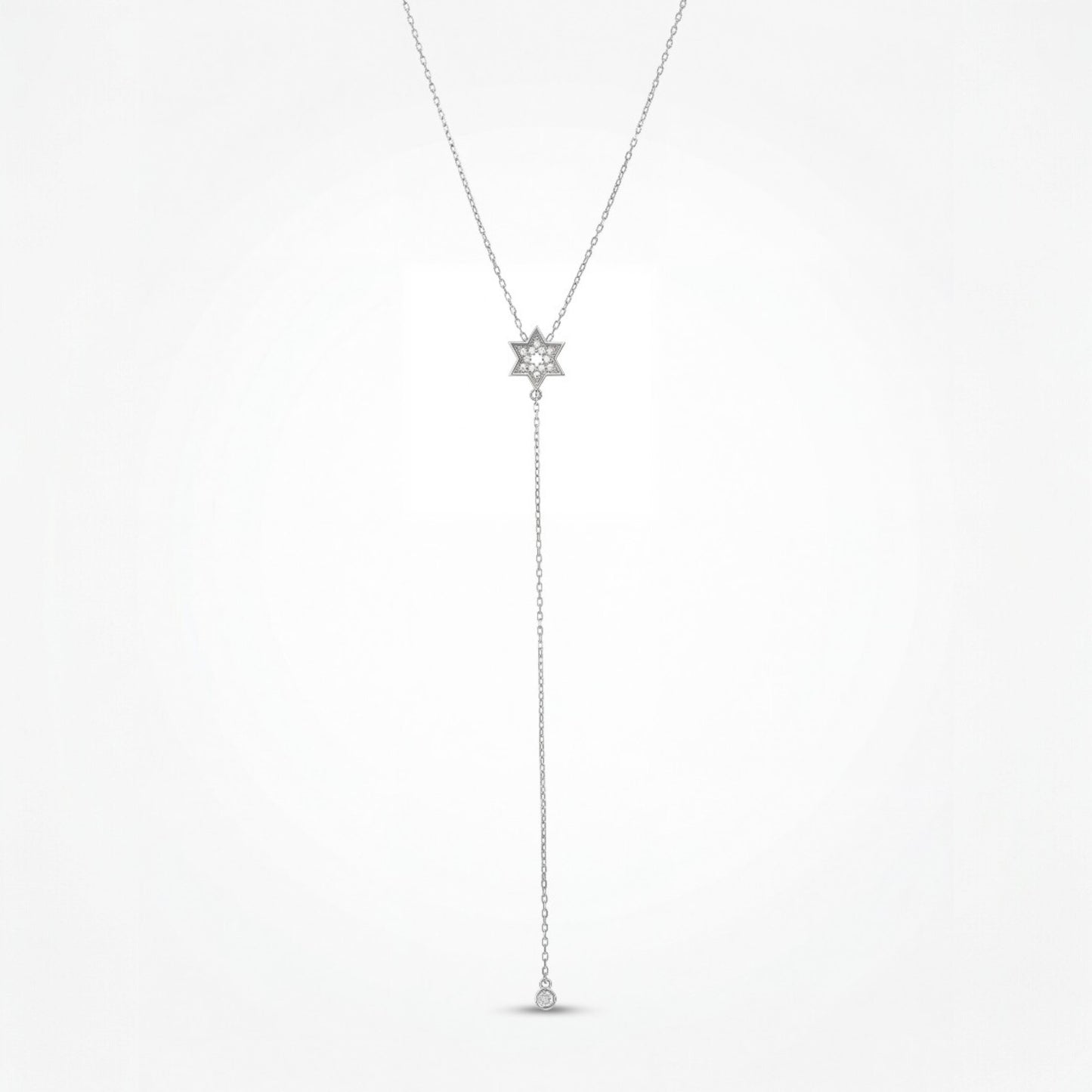 Silver lariat necklace with Jewish star pendant by Alef Bet