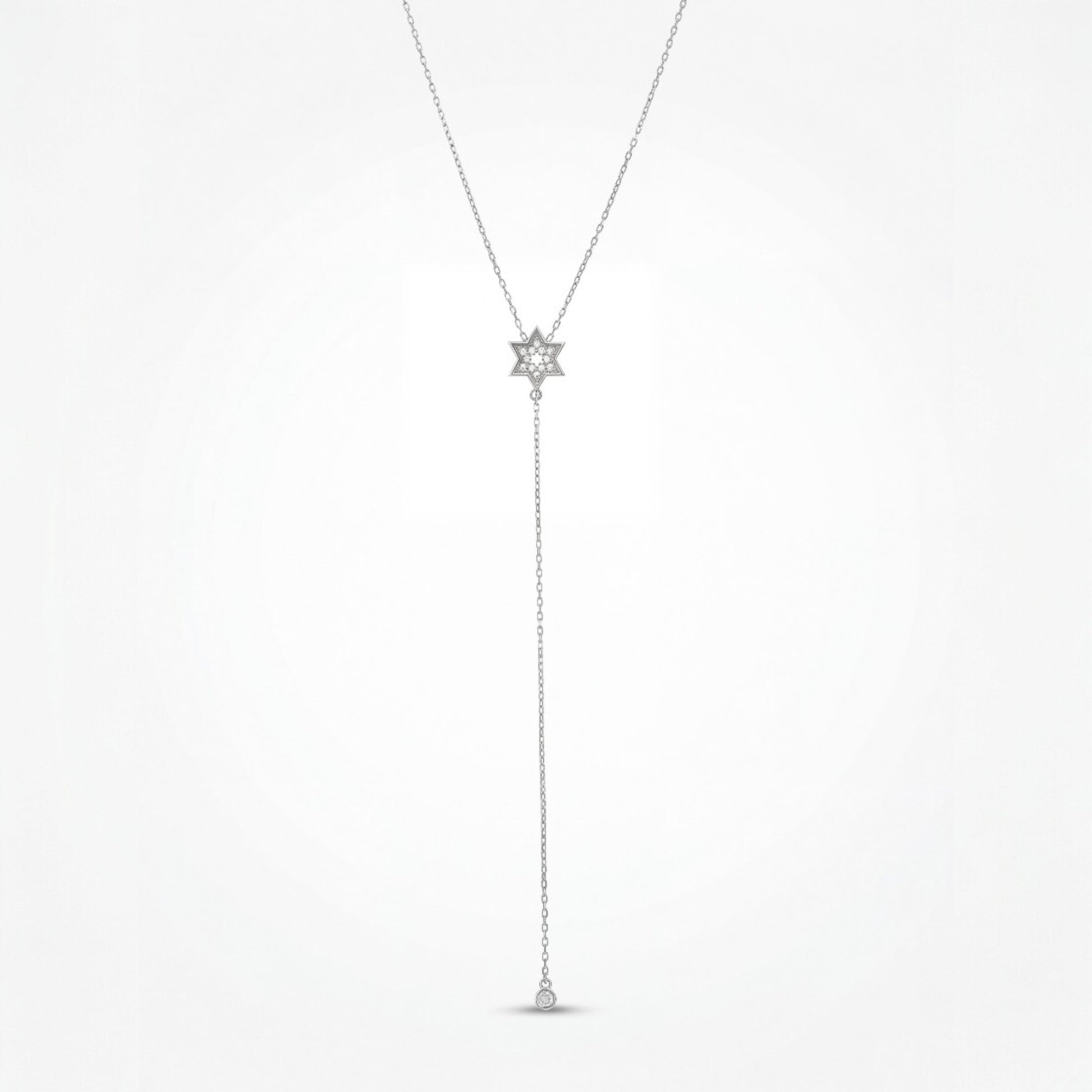 Silver lariat necklace with Jewish star pendant by Alef Bet
