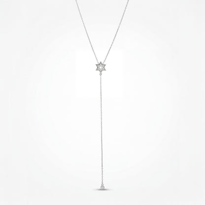 Silver lariat necklace with Jewish star pendant by Alef Bet