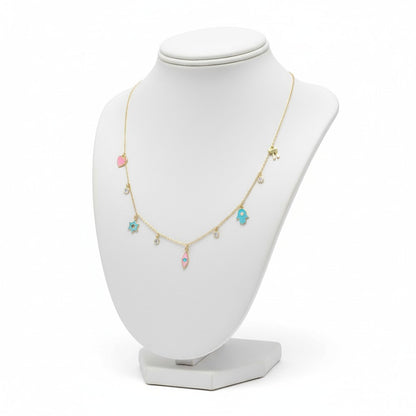 Layers of Luck Gold Charm Necklace: Hamsa, Star & Chai