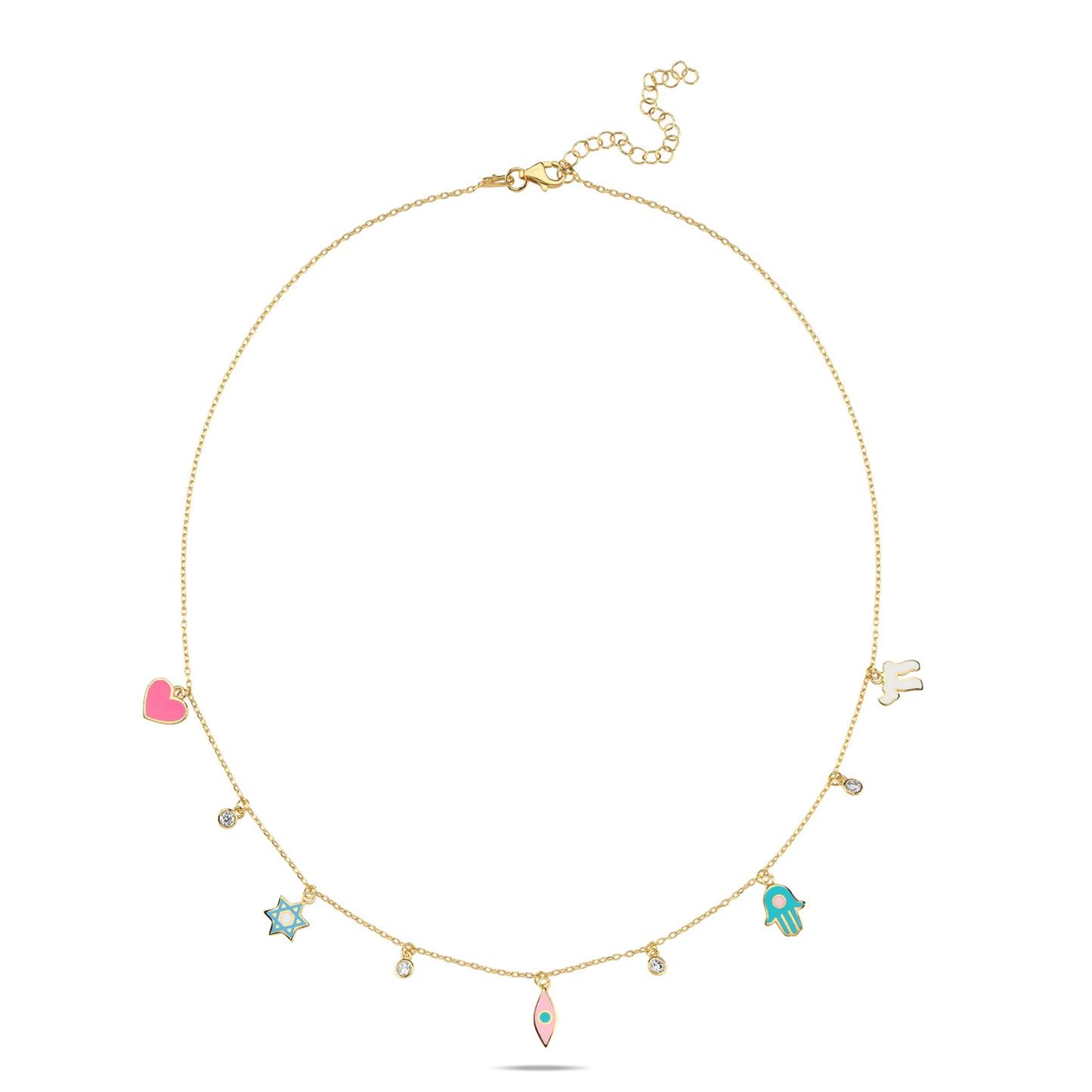 Layers of Luck Gold Charm Necklace: Hamsa, Star & Chai
