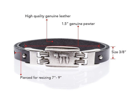 Chai Hebrew Bracelet in Leather