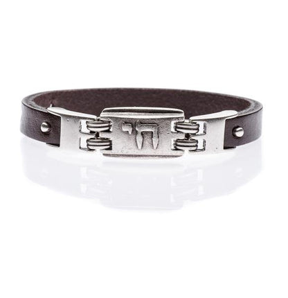 Chai Hebrew Bracelet in Leather