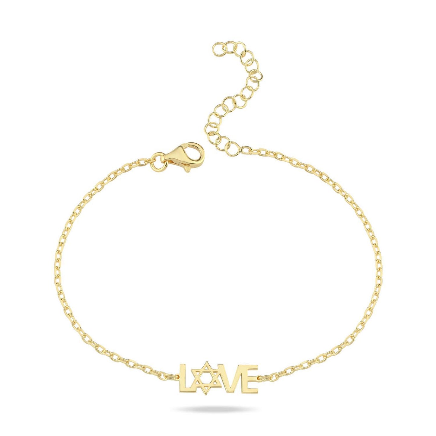 Gold love star of david bracelet with bezel-set cubic zirconia by Alef Bet