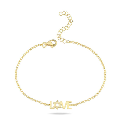 Gold love star of david bracelet with bezel-set cubic zirconia by Alef Bet