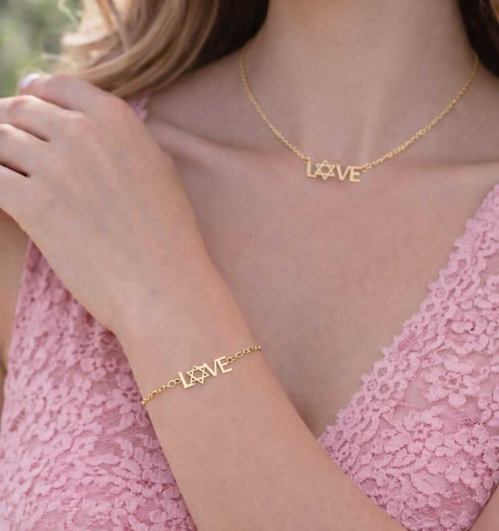 Gold love bracelet featuring jewish star charm and high-polish finish by Alef Bet