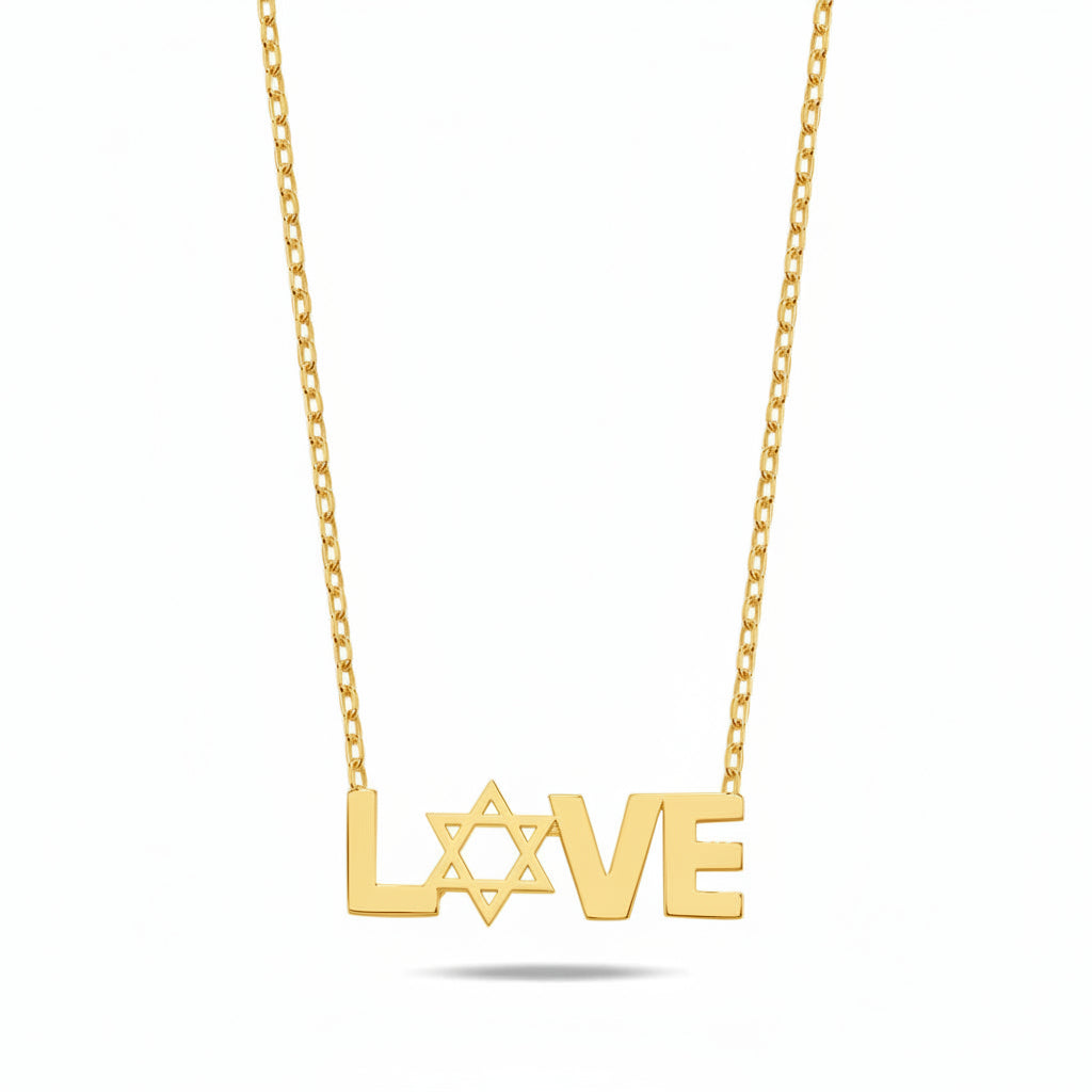 Love letter pendant necklace in gold plate with Star of David by Alef Bet