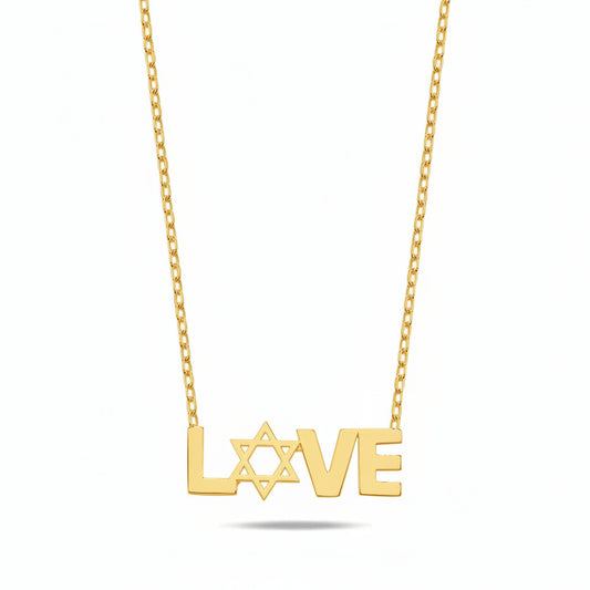 Love letter pendant necklace in gold plate with Star of David by Alef Bet