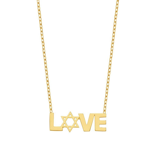 LOVE Star of David Necklace in 14k Gold Plated Sterling Silver 925, wear your heart and heritage every day