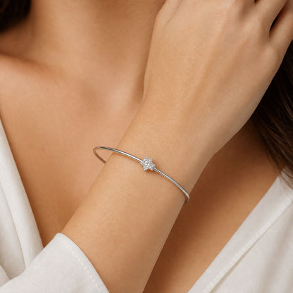 Jewish Star of David Pave CZ Comfort Bangle in Sterling Silver 925, the bracelet you put on and never take off