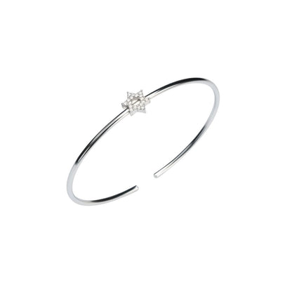 Star of David pave CZ comfort bangle in sterling silver with flexible cuff by Alef Bet