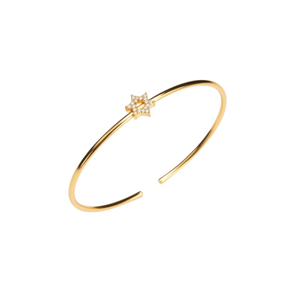 Pave Star of David comfort bangle in sterling silver with flexible cuff by Alef Bet