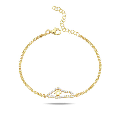 Map of Israel & Star of David Bracelet: Gold Plated Sterling Silver