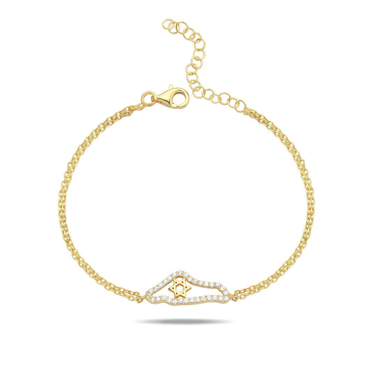 Map of Israel & Star of David Bracelet: Gold Plated Sterling Silver