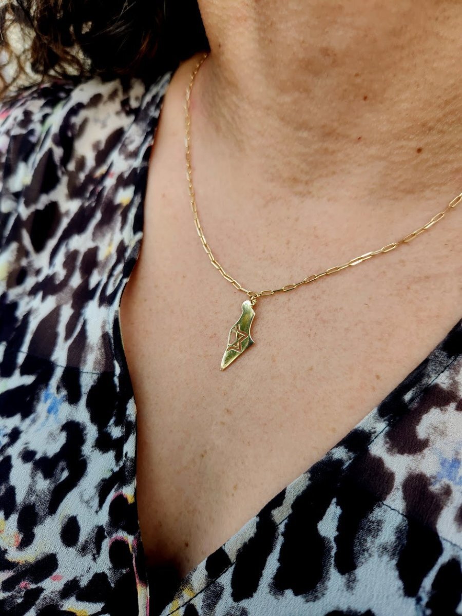 Map Of Israel with Jewish Star on a Paperclip Chain