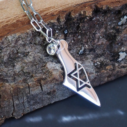 Pendant featuring Israel outline and Star of David on paperclip chain by Alef Bet