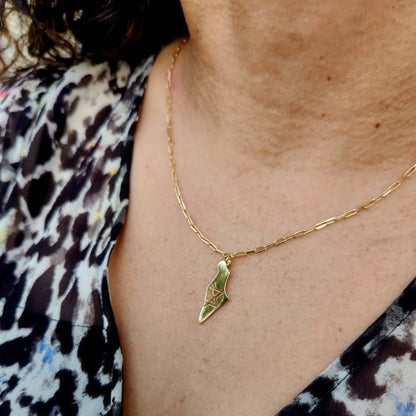 Map of Israel charm with Jewish star detail on paperclip chain necklace by Alef Bet