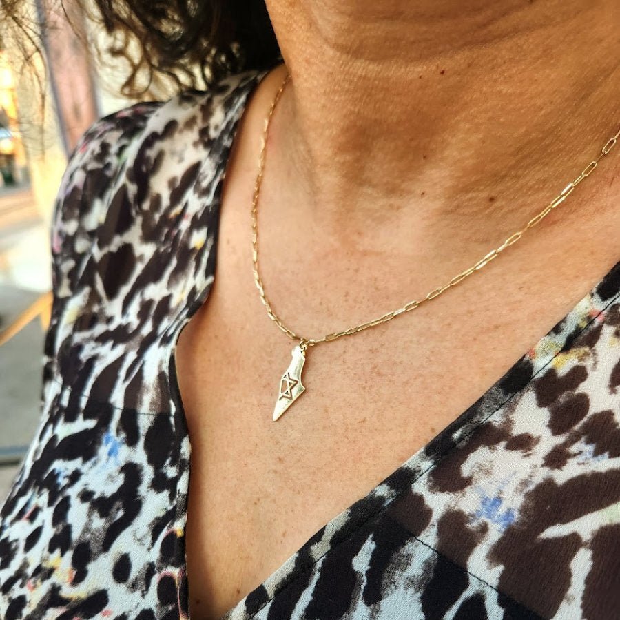 Map Of Israel with Jewish Star on a Paperclip Chain