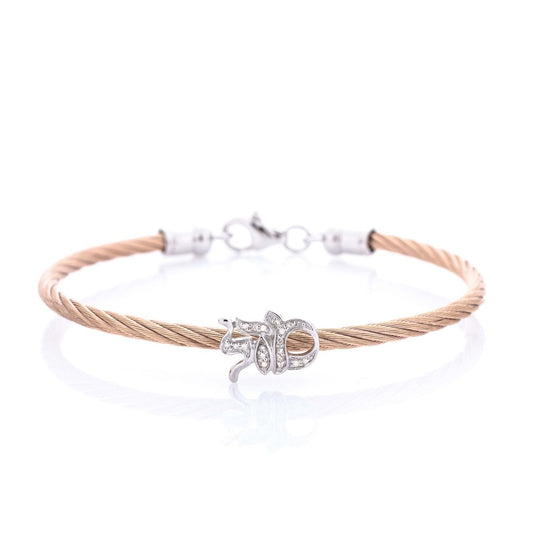 Mazel diamond bracelet in rose gold with bezel-set cubic zirconia by Alef Bet