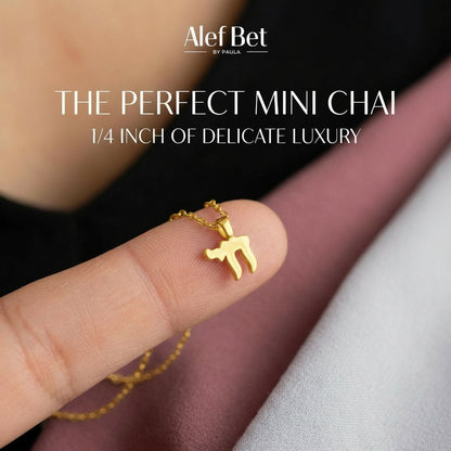 Sterling silver mini chai necklace showcasing hebrew letter craftsmanship by Alef Bet