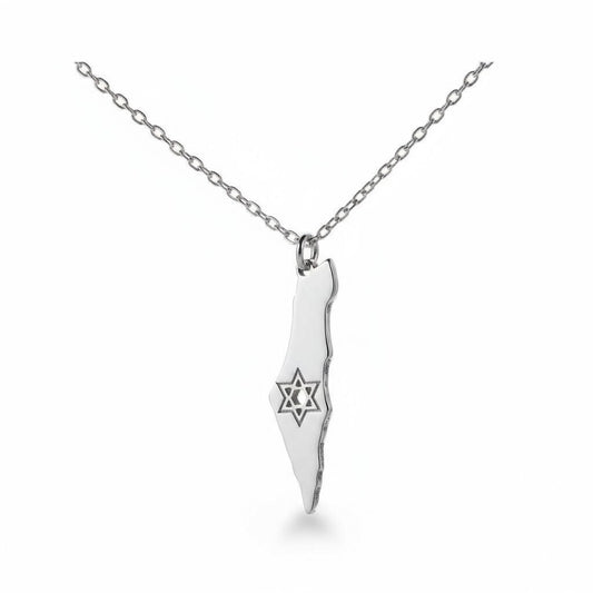 Mini Outline Israel Map Necklace | Gold Star of David Charm