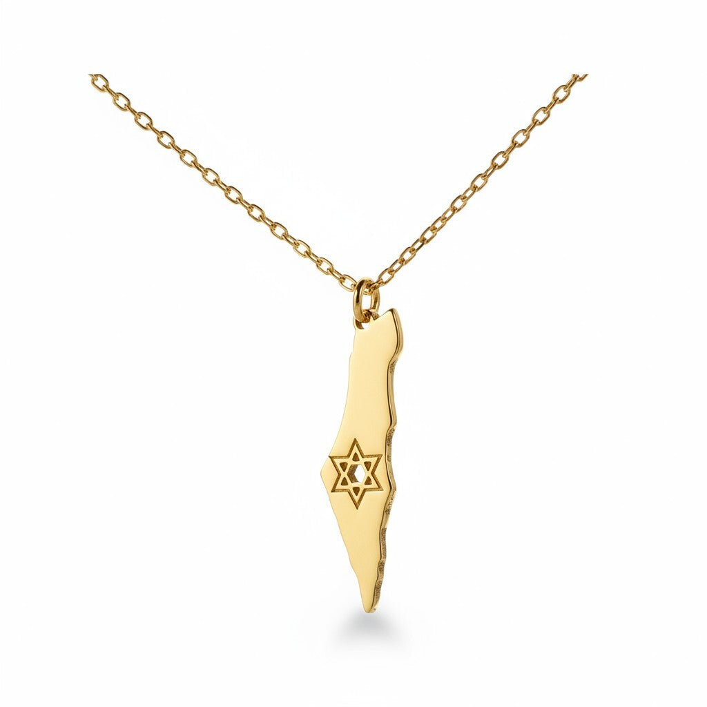 Mini Outline Israel Map Necklace | Gold Star of David Charm