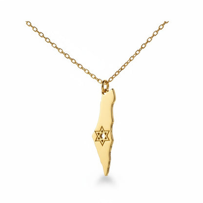 Mini Outline Israel Map Necklace | Gold Star of David Charm