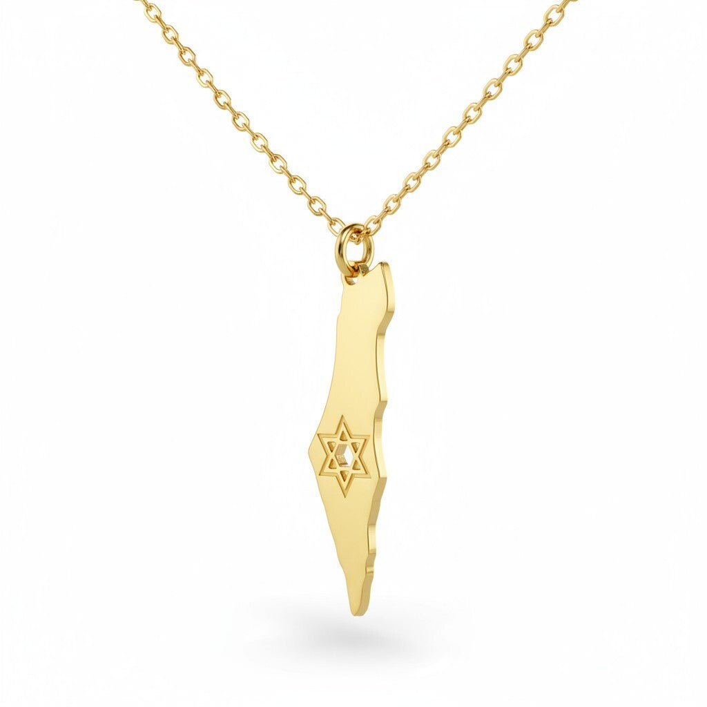 Mini Outline Israel Map Necklace | Gold Star of David Charm