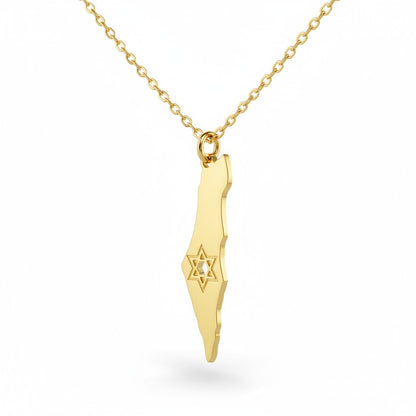 Mini Outline Israel Map Necklace | Gold Star of David Charm