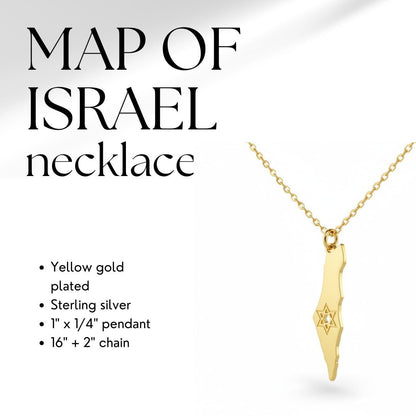 Mini Outline Israel Map Necklace | Gold Star of David Charm